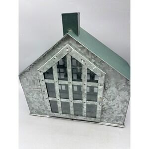 Galvanized Metal House Lantern Green Roof Chimney Decorative Accent